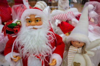 Noel zamanı. Noel Baba 'nın resmi, tebrik kartı. Arkaplan.