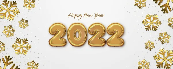 Foil Balloon Text Effect Happy New Year 2022 Scattered Gold — Stock Vector