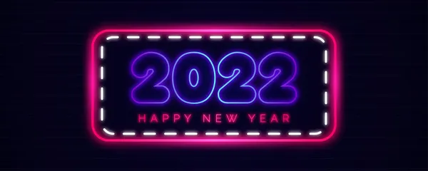 Happy New Year 2022 Glowing Neon Signboard Dark Wall — Stock Vector