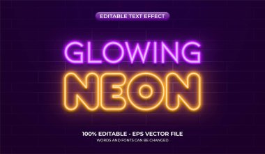 Duvarın arka planında parlayan neon bir metin efekti. Metin karanlıkta parlıyor