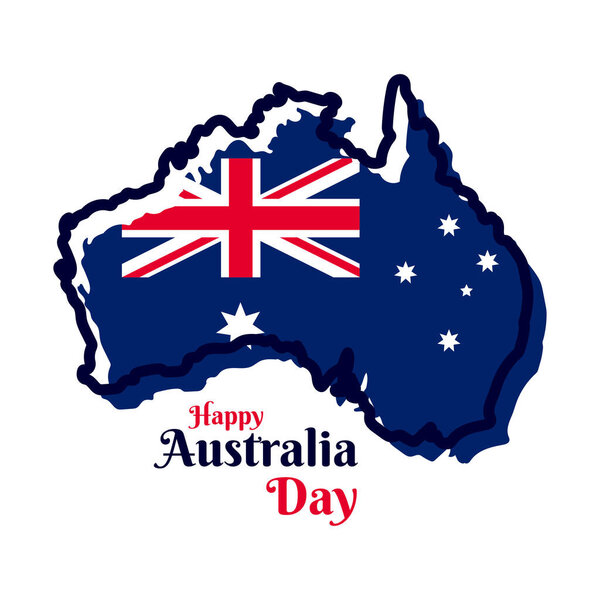 С Днем Австралии. Карта Австралии с флагом. Плакат празднования Дня Австралии или фон баннера.