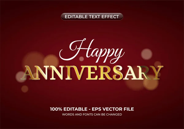 Happy Anniversary Text Effekt Mit Bokeh Lichtern Luxus Editierbarer Text — Stockvektor