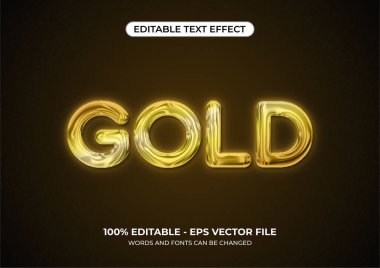 Parlak altın sıvı metin efekti. Yağlı sıvı efektli, düzenlenebilir metin