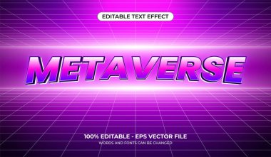 Metaverse metin efekti. Geçmişi retro olan düzenlenebilir gelecek metni. Dijital illüstrasyon.