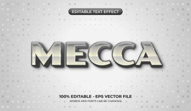 Havalı ve zarif metin efekti. Mekke 'nin parlak gümüş renginde düzenlenebilir metni. Kalın yazı tipi