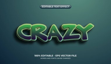 Düzenlenebilir çılgın metin efektleri. Yeşil renkte, iğrenç bir stile sahip üç boyutlu metin.