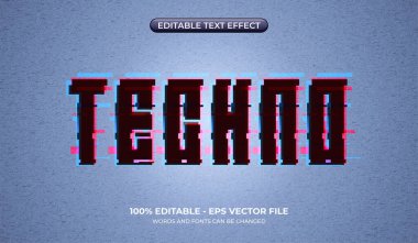 Tekno metin efekti. Kırık sinyal yazı tipi efekti. Düzenlenebilir grafik biçimleri. Veritabanı biçimi