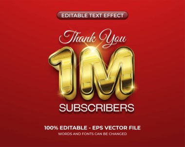 Gerçekçi altın metin etkisi. Düzenlenebilir 1 milyon teşekkürler aboneler metin efekti. 3d parlak grafik biçimleri