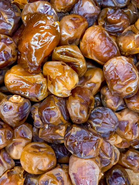 Dried Dates Fill Frame Middle Eastern Fruit Background Bunch Dried — Stock Photo, Image