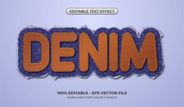 Realistic denim text effect. Editable three-dimensional jeans text effect with leather stitch. Cloth-cut graphic styles
