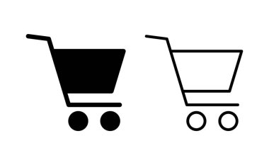 Web ve mobil uygulama için ikon vektörü alınıyor. Alışveriş arabası işareti ve sembol. Trolley simgesi