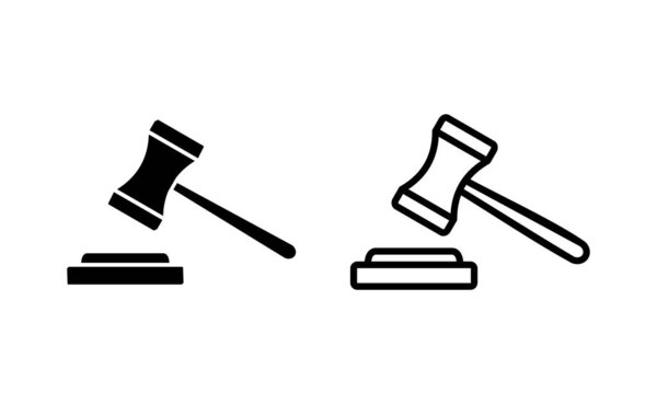 Вектор значков молотка для веб и мобильного приложения. судья молоток знак и символ. икона права. аукционный молоток