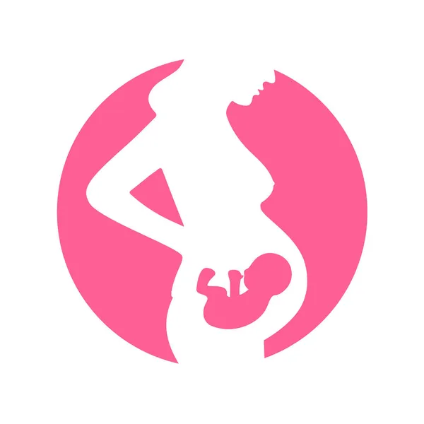 여성의 분홍색 실루엣이야 모태에 아기에 아이와 의사소통하는 출산을 조산기 지리적 — 스톡 벡터