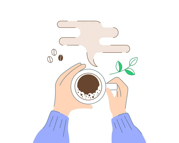 Blue Hands Cup Coffee Graphic Design Isolated White Background Flat — стоковый вектор