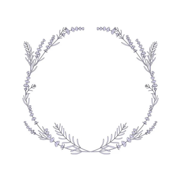 Thin Line Wreath Lavender White Background Concept Wildflower Decorations Simple — стоковый вектор
