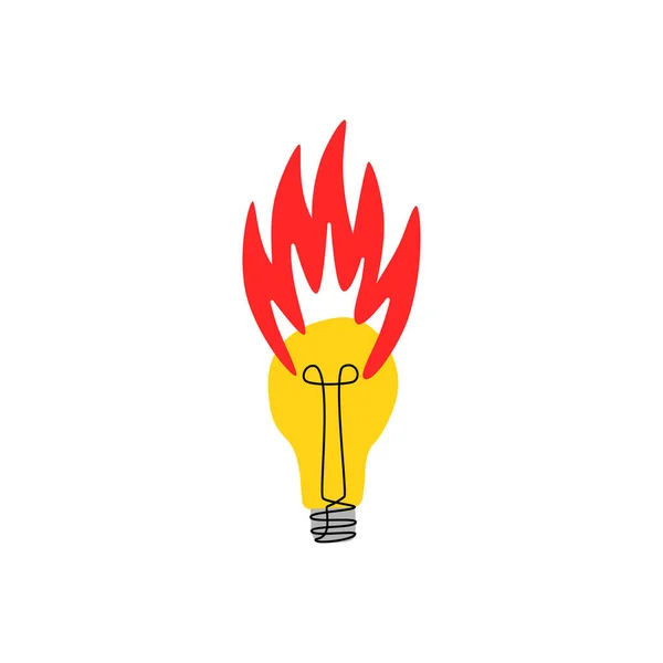 Abstrakt Gul Glödlampa Med Röd Eldsymbol Grafisk Design Enkel Logotyp — Stock vektor