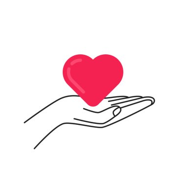 female thin line hand holding pink heart. concept of rescue organization symbol and sponsor arm like hope. flat linear trend modern donation logotype graphic design web element isolated on white