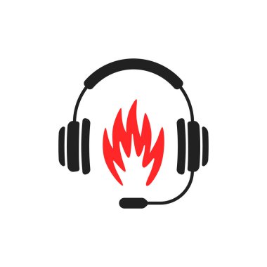 headphones with fire like hotline service. simple advice logotype graphic design element isolated on white background. concept of e-commerce contact pictogram or webinar and web conference