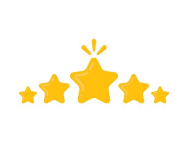 simple customer review icon like five golden star. concept of marketing app for client or rate us pictogram. simple modern cartoon logotype graphic design web element isolated on white background