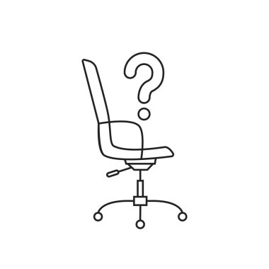 thin line office chair with question mark. concept of finding new employee or job fair. simple modern outline recruit logo graphic pictogram design web element isolated on white background