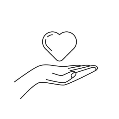 thin line female hand holding heart like hope. simple linear modern donation logotype graphic stroke art design web element isolated on white. concept of rescue organization symbol and sponsor arm