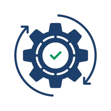technical process icon with abstract cogwheel. design element in flat style or strategy logotype graphic for business or web. concept of optimal work or methodology automation or kpi productivity