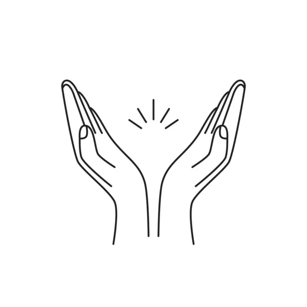 Black Thin Line Prayer Hands Praise Icon Concept Happy Thanksgiving — Wektor stockowy