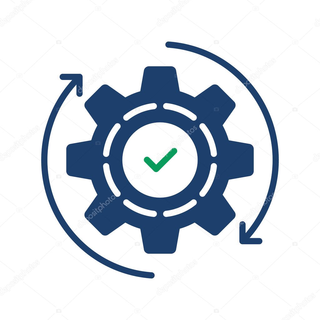 technical process icon with abstract cogwheel. design element in flat style or strategy logotype graphic for business or web. concept of optimal work or methodology automation or kpi productivity
