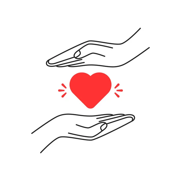 Linjär Två Hand Håller Hjärtat Som Empati Begreppet Ideell Fond — Stock vektor