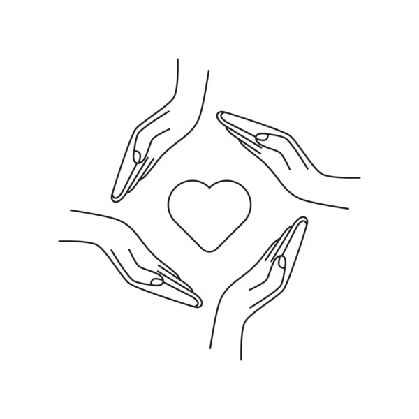 Λεπτή Γραμμή Εθελοντισμού Φιλανθρωπικό Εικονίδιο Χέρια Περίγραμμα Σχεδιασμό Εγκεφαλικό Επεισόδιο — Διανυσματικό Αρχείο