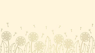 Bej arka planda çiçek açan karahindiba desenli altın duvar kağıdı.