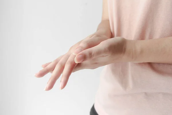 Woman Hands Using Antiseptic Alcohol Based Hand Sanitizer Gel — Fotografia de Stock