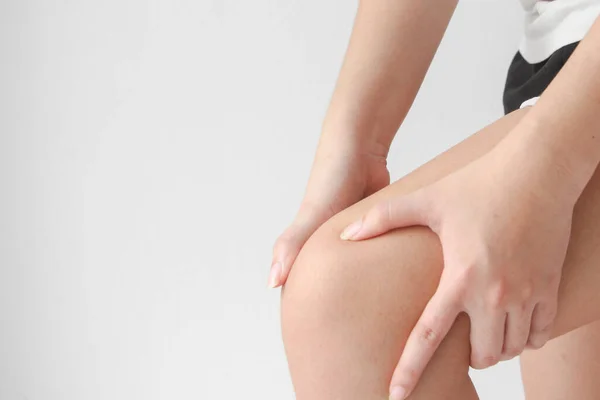 Young Woman Suffering Pain Leg Home Closeup Health — Stockfoto