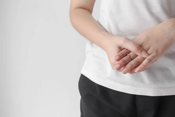 Young Female Suffering Pain Hands Massaging Her Painful Hands Hurt — Foto de Stock