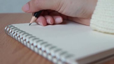 Masadaki deftere liste yapmak için kadın el yazısının yakın plan çekimi.