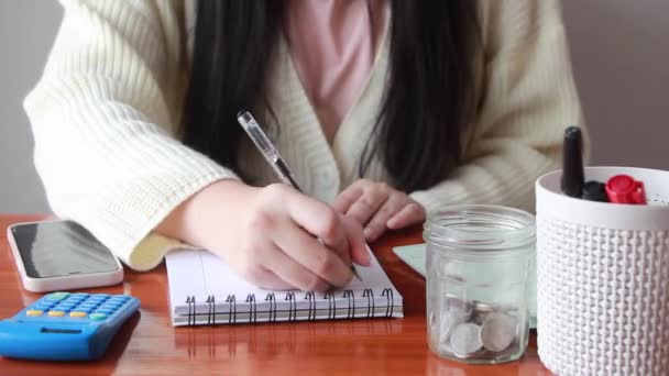 Young Woman Checking Bills Tax Accounting Income Expenses — Stockvideo