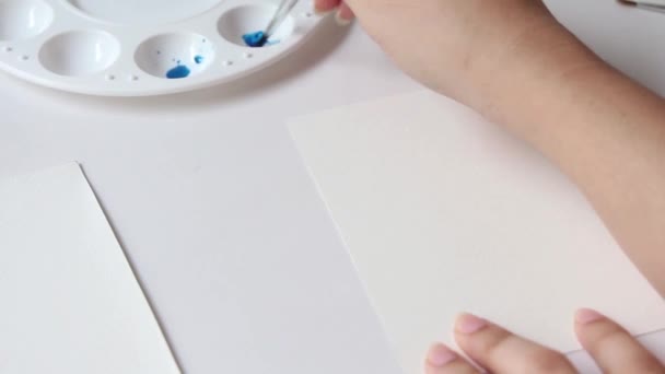 Closeup Women Hand Brush Drawing Notepad Creation Process Watercolor Painting — 图库视频影像