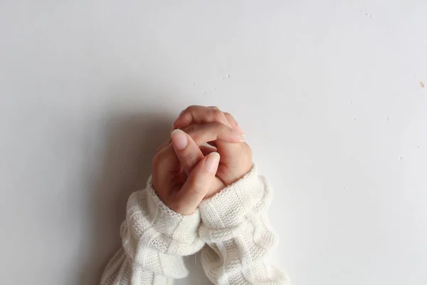 Mão Mulher Orando Para Desejar Ter Uma Vida Melhor Espaço — Fotografia de Stock