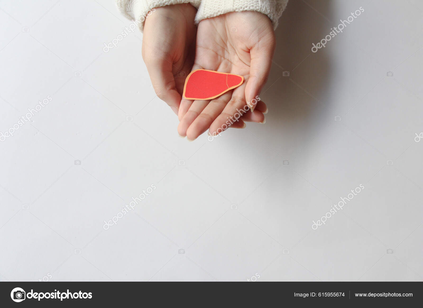 Hand Holding Liver Shape Made Paper White Background Copy Space