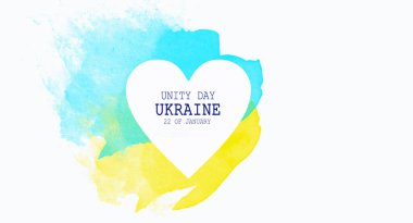 Unity day of Ukraine -banner with Ukrainian text: The only united Ukraine. January 22  the day of the unity of Ukraine  and Heart with photo collage. Greeting card, banner