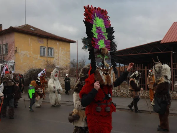 Godech Bulgarije Januari 2022 Mummers Traditionele Kostuums Toerde Eerste Dag — Stockfoto