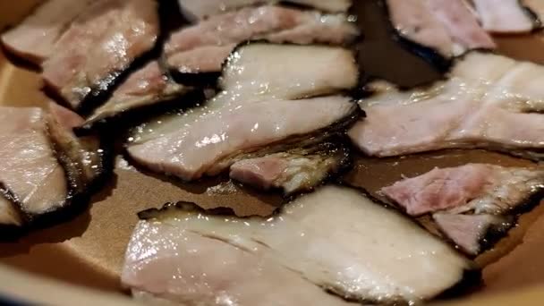 Vista Bacon Sendo Levemente Frito Uma Panela Câmera Lenta — Vídeo de Stock