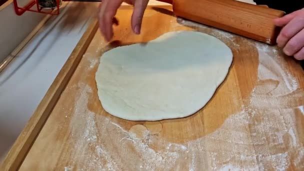 View Male Hands Rolling Dough Preparing Christmas Cookies — Stock Video