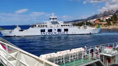 Pag, Prizna, Croatia, July 22, 2022: View of the ferry departing from the Croatian port of Prizna
