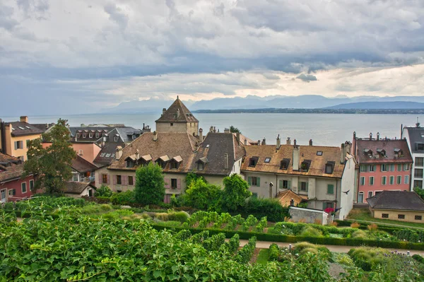Nyon, Eski şehir panoramik manzarası, İsviçre, Avrupa