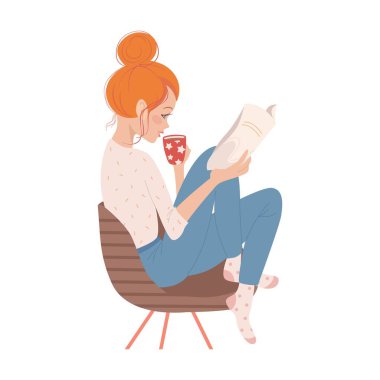 Güllü Çay Zamanı Kızı ile İllüzyon. Beyaz arkaplanda serbest çizim izole edildi