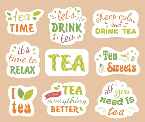 Zitate Tee Typografie Set Kalligraphie Handgeschriebene Sätze Über Tee Teeladen — Stockvektor