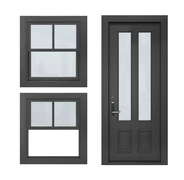Wooden Doors Windows Closed Open Windows Illustrat — Stock Photo, Image