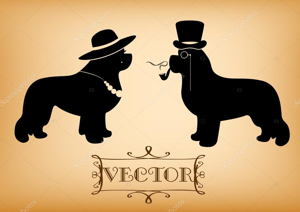 Illustration Vectorielle Dame Et Monsieur Avec Des Chiens De