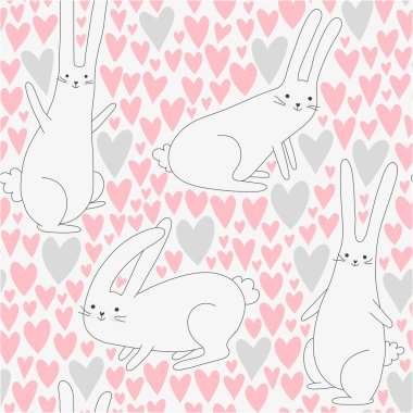 bunnies ve kalpleri ile şirin seamless modeli